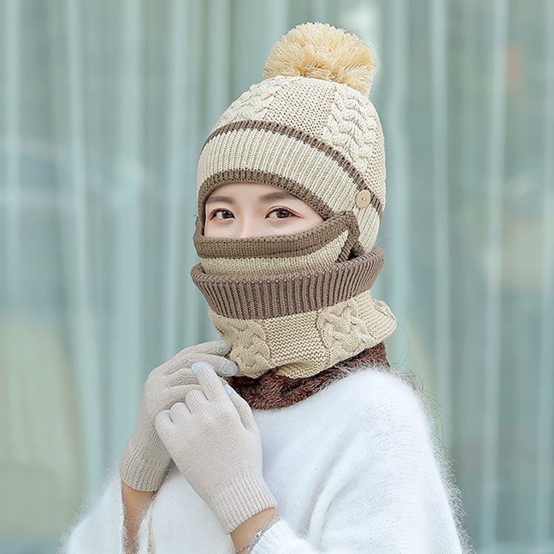 Hat+Mask+Scarf+Gloves 4-In-1 Knitted Set