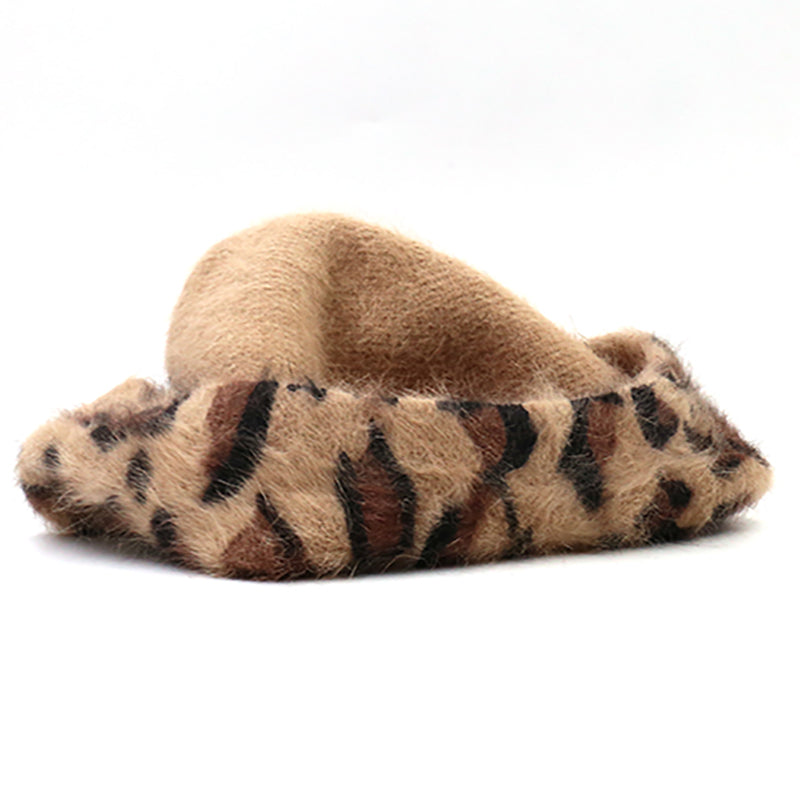 Vintage Leopard Print Plush Beret