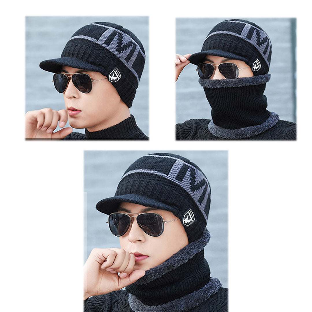 Men's Fashion Knitted Hat Two-Piece Suit With Scarf