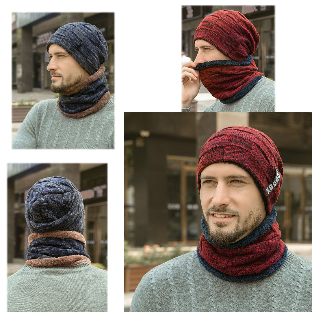 Skin-friendly Knitted Hat & Scarf 2 PCS for Men & Kids