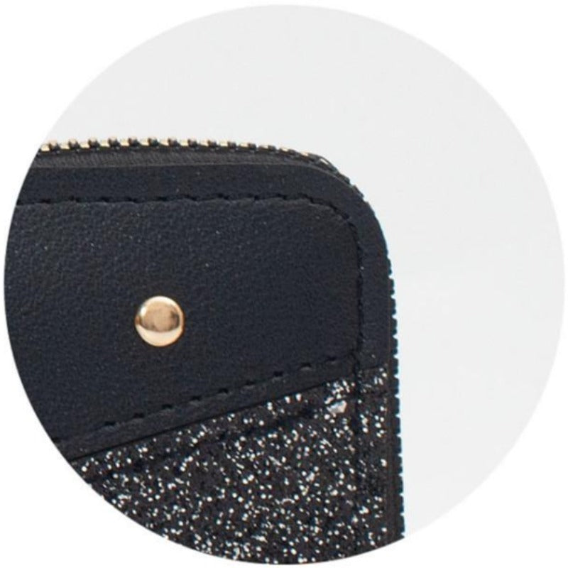 Fashion Double Zipper Sequins Soft Leather Wallet