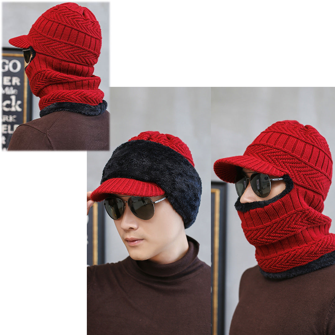 Fashion Men Warm Knitted Cap & Scarf 2 in 1