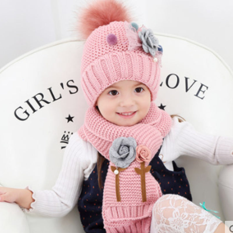 Flower Knitted Hat Scarf Set For Children