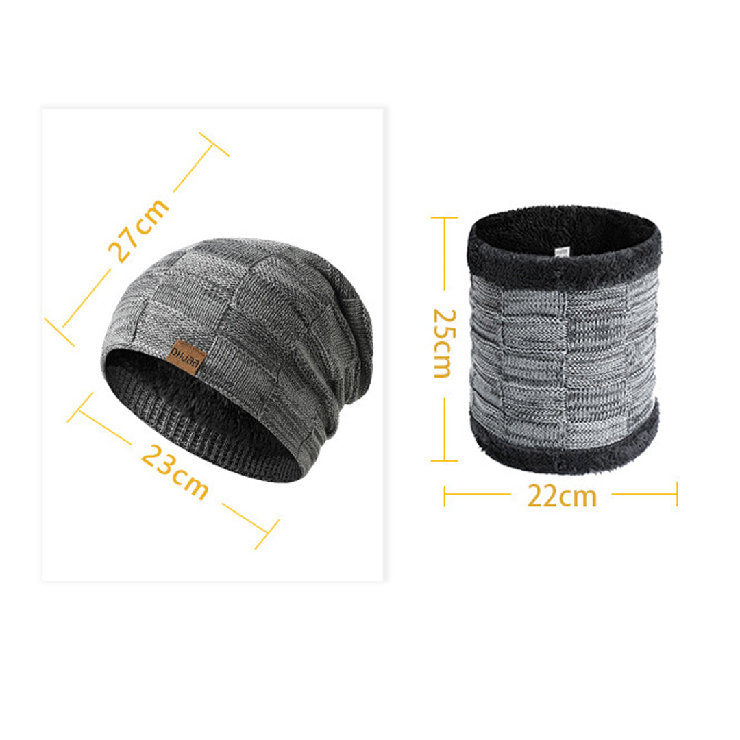 Stylish Men Fluffy Knitted  Hat &  Scarf For Cold Winter