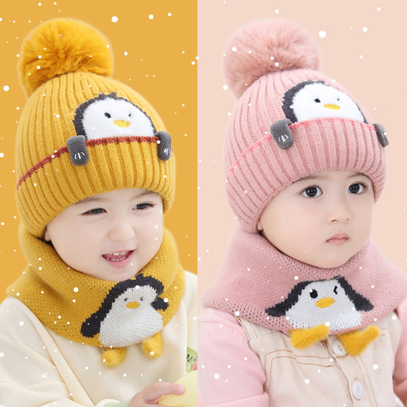 Windproof Ear Protection Scarf Knitted Hat For Age of 1-3 Years Old Children