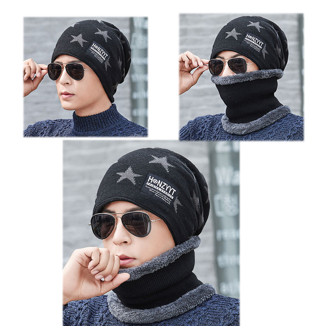 Men's Casual Knitted Hat Two-Piece Suit With Scarf