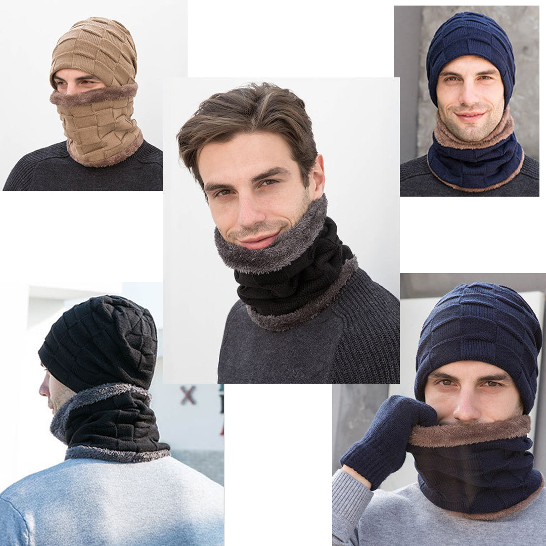 3 PCS Men's Fashion Knitted Hat & Scarf & Gloves