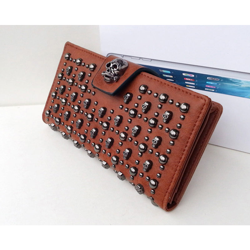 Fashion Skull Buckle Rivet Long Wallet