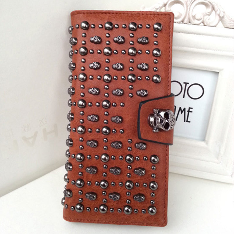 Fashion Skull Buckle Rivet Long Wallet