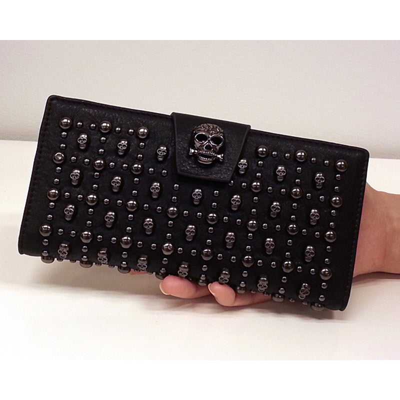 Fashion Skull Buckle Rivet Long Wallet