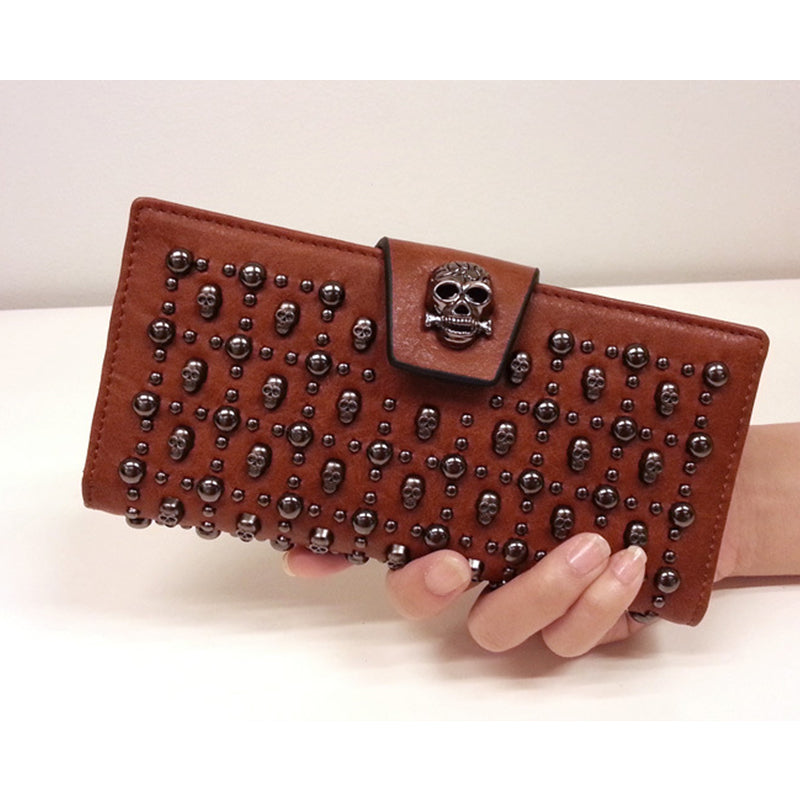 Fashion Skull Buckle Rivet Long Wallet