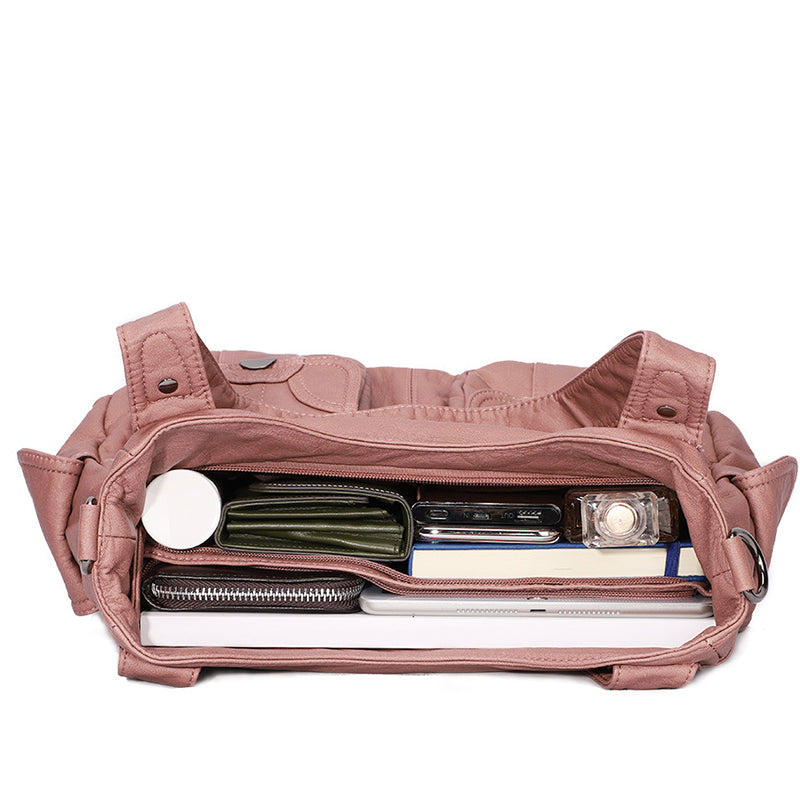 Fashion Large-Capacity Washed PU Shoulder Bag