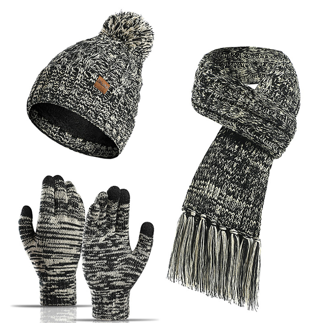 Solid Color Windproof Knit Hat & Scarf & Gloves 3 in 1