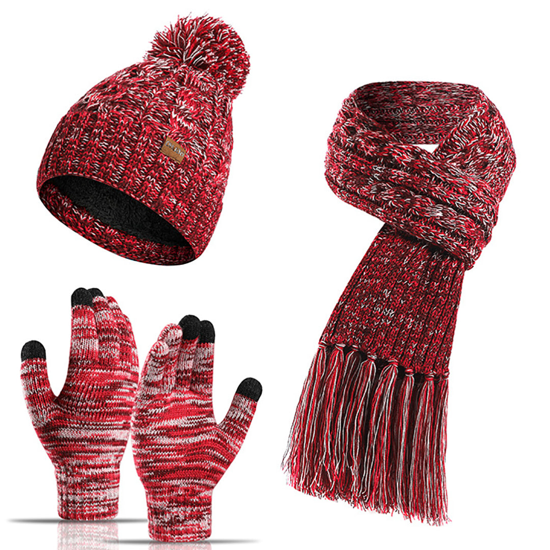 Solid Color Windproof Knit Hat & Scarf & Gloves 3 in 1
