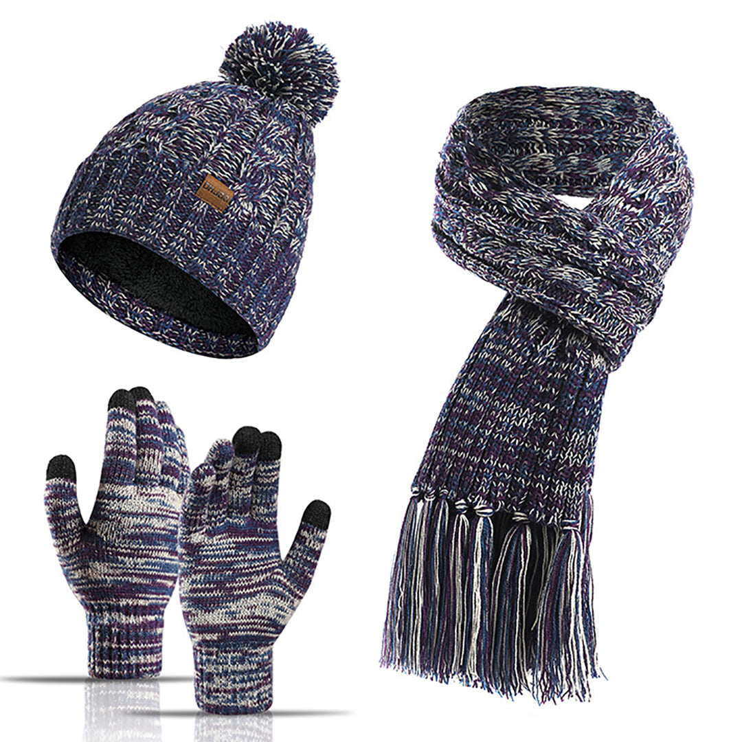 Solid Color Windproof Knit Hat & Scarf & Gloves 3 in 1