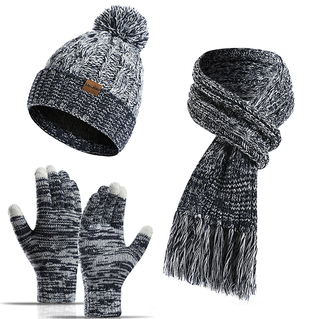 Solid Color Windproof Knit Hat & Scarf & Gloves 3 in 1