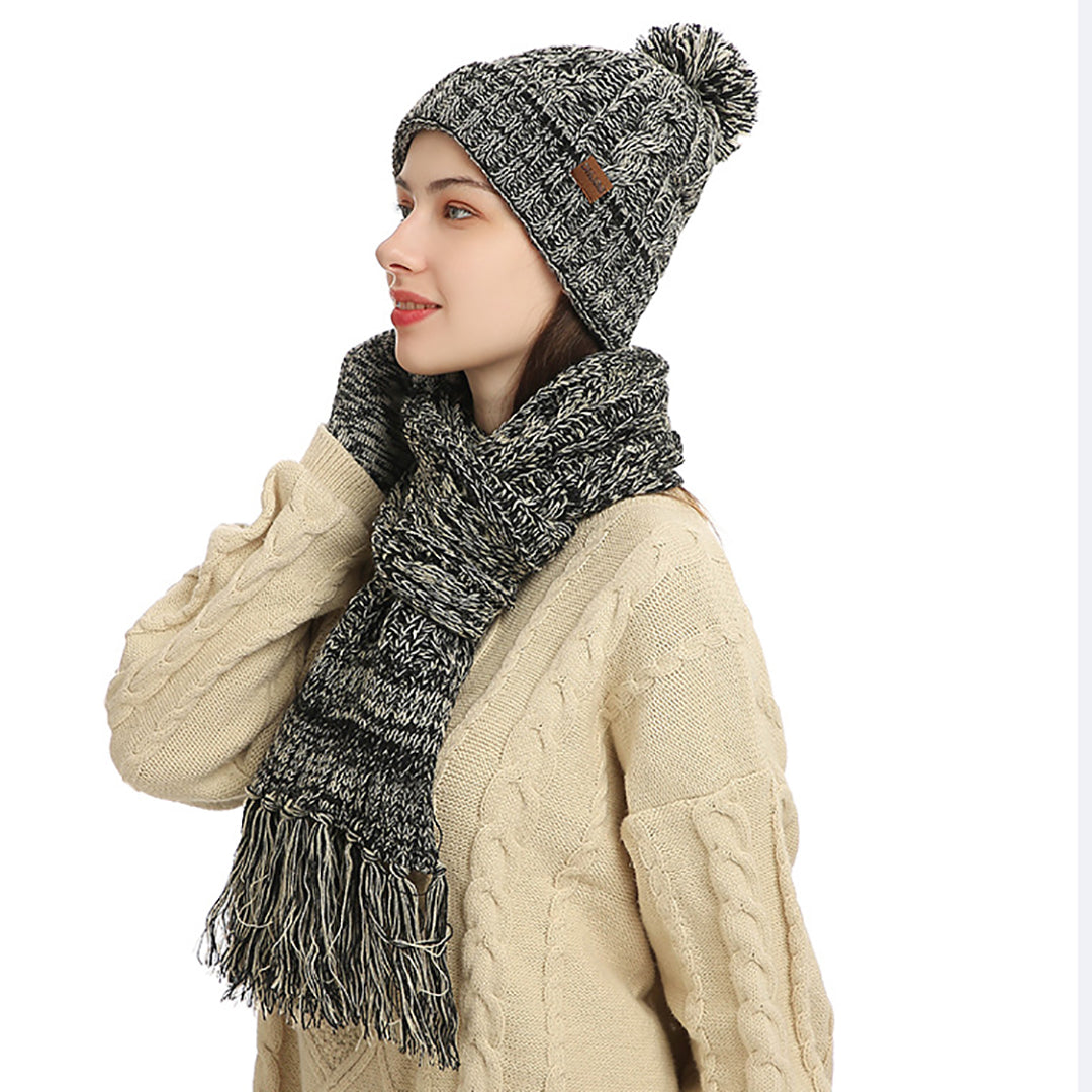 Solid Color Windproof Knit Hat & Scarf & Gloves 3 in 1