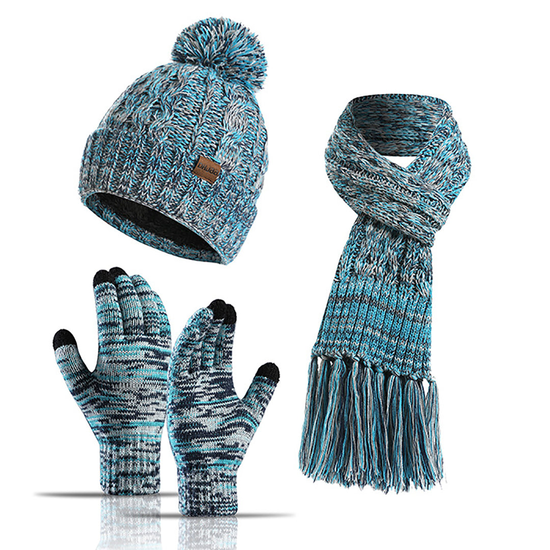 Solid Color Windproof Knit Hat & Scarf & Gloves 3 in 1