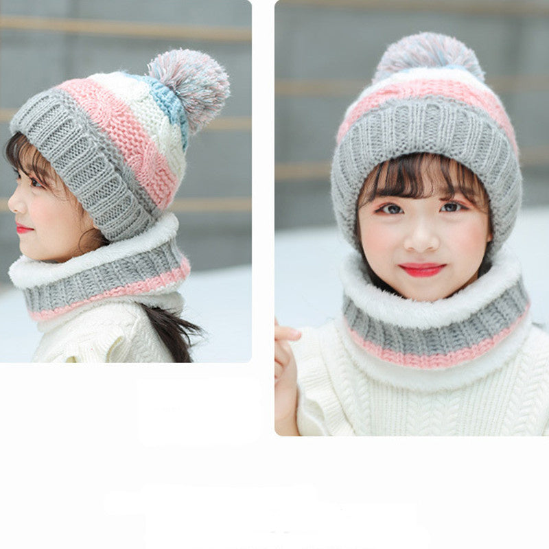 Children's Knitted Wool Cap With Neck Cover To Keep Warm And Protect Neck