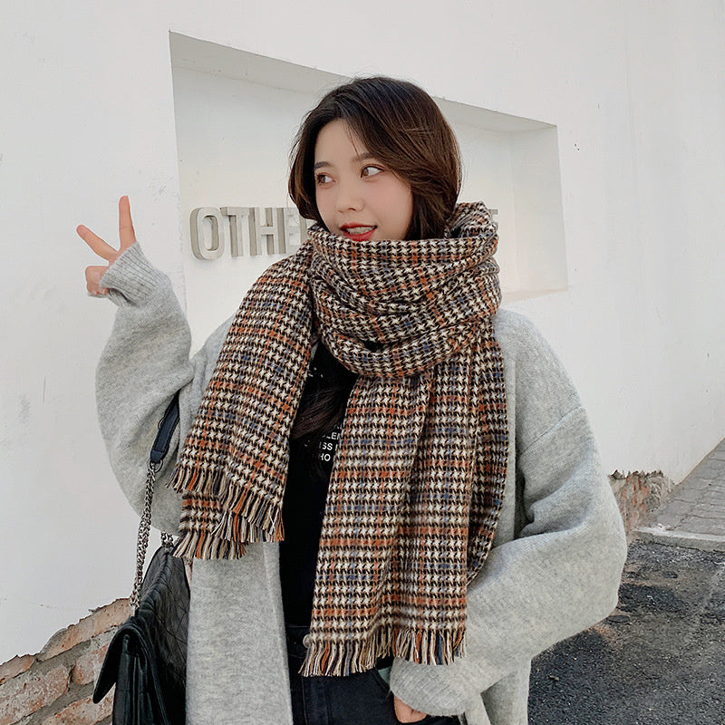 Women Wild Check Windproof Warm Scarf
