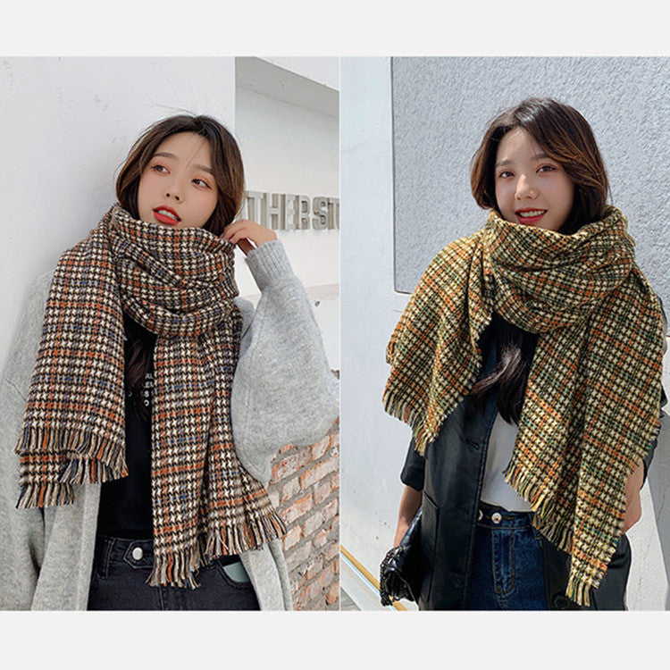 Women Wild Check Windproof Warm Scarf