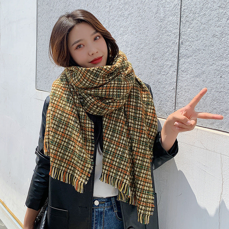 Women Wild Check Windproof Warm Scarf