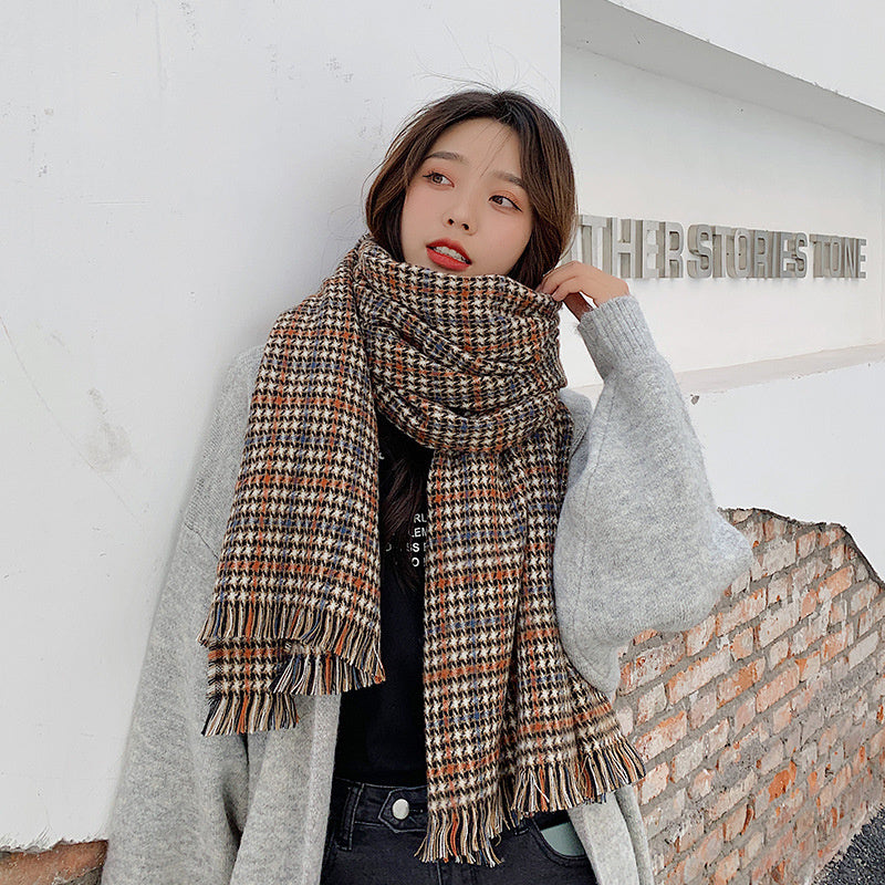 Women Wild Check Windproof Warm Scarf