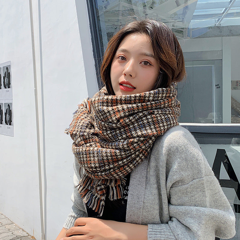 Women Wild Check Windproof Warm Scarf