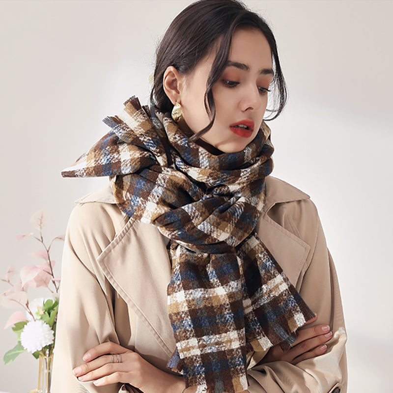 Fashion Plaid Jacquard Faux Cashmere Warm Shawl Scarf