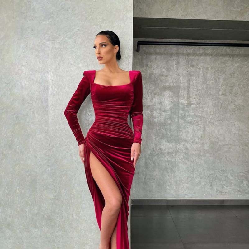 Sexy Square Neck Folded High Waist Dress