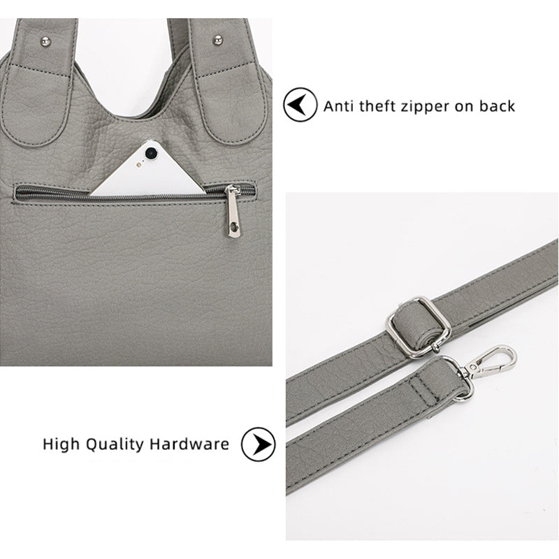 Fashion Large-Capacity Washing PU Shoulder Bag Handbag