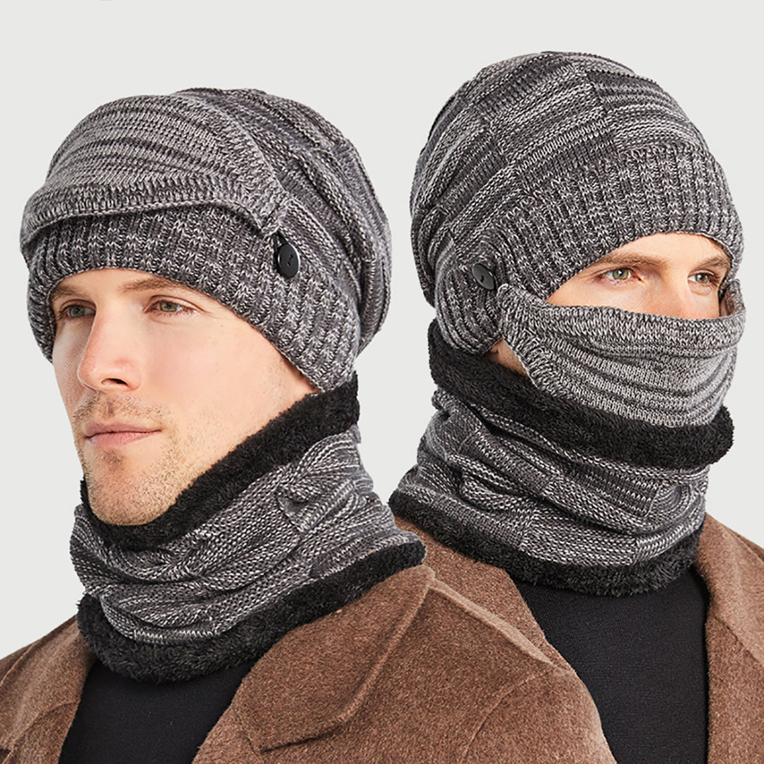3 PCS Men's Warm Knitted Hat & Scarf & Mask