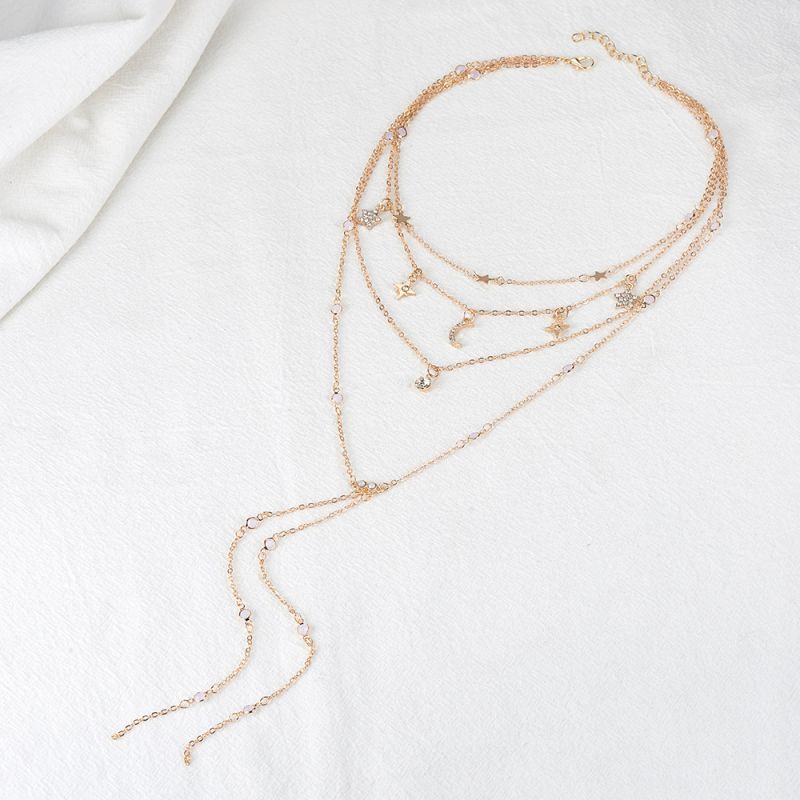 Fashion Moon Star Diamond Necklace