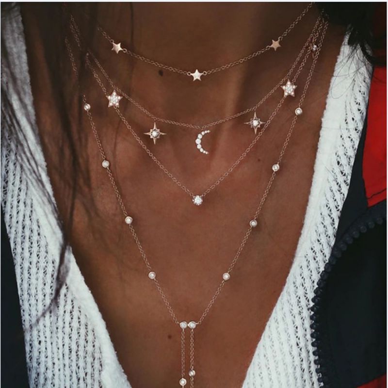 Fashion Moon Star Diamond Necklace