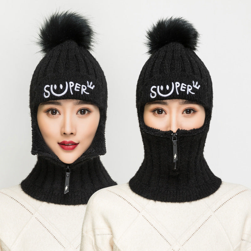 Casual Jacquard Plush Warm Knitted Hat Neck Sleeve Set