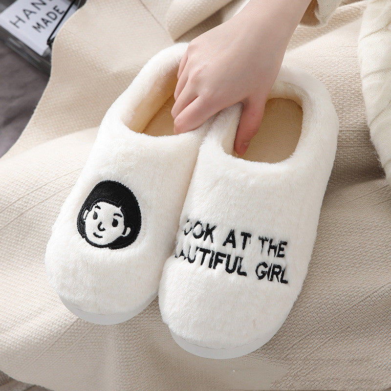 Black And White Couple Heads Indoor And Outdoor Non-slip Cotton Shoes