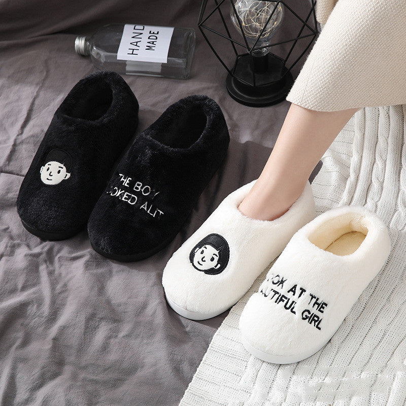Black And White Couple Heads Indoor And Outdoor Non-slip Cotton Shoes