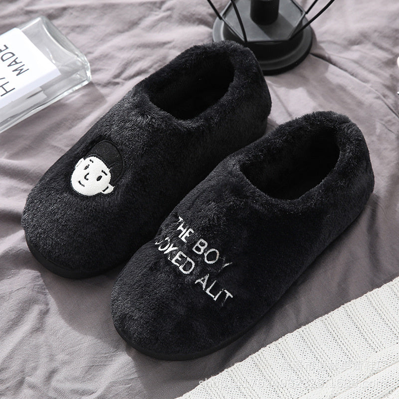 Black And White Couple Heads Indoor And Outdoor Non-slip Cotton Shoes