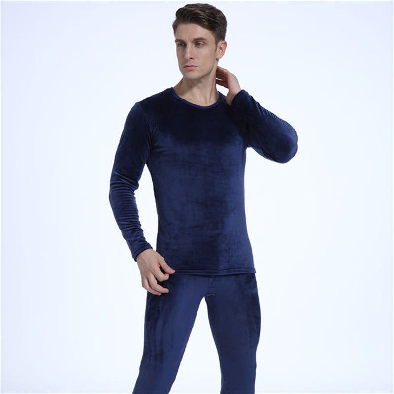 Thicken Plus Fleece Men Long Sleeve Thermal Underwear Set