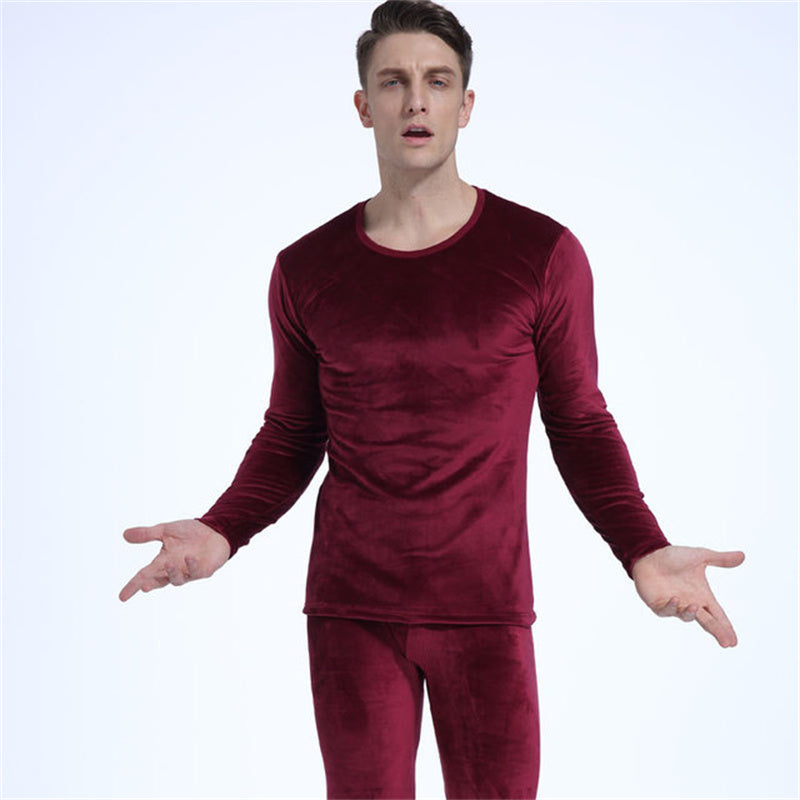 Thicken Plus Fleece Men Long Sleeve Thermal Underwear Set