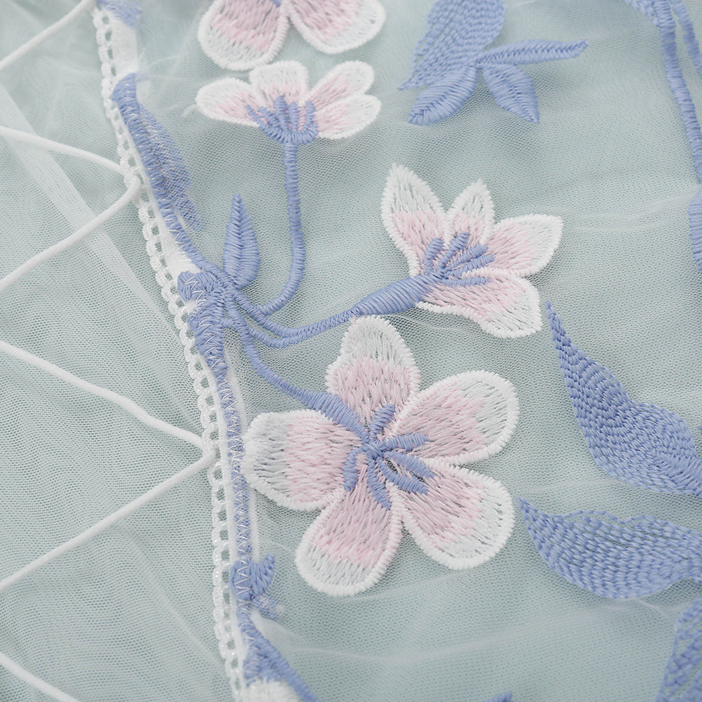 Sexy Lace Embroidered Tie Waist Bodysuit