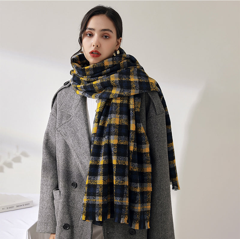 Fashion Plaid Jacquard Faux Cashmere Warm Shawl Scarf