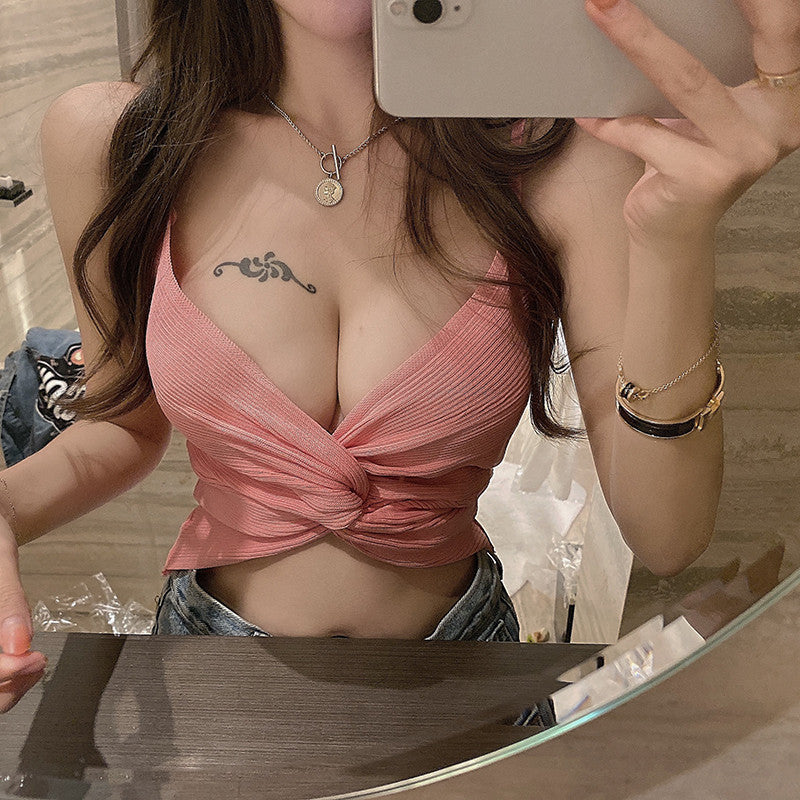 Low V-neck cross-knotted sexy vest