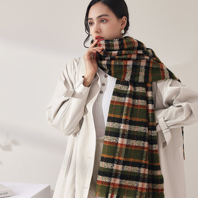 Fashion Plaid Jacquard Faux Cashmere Warm Shawl Scarf