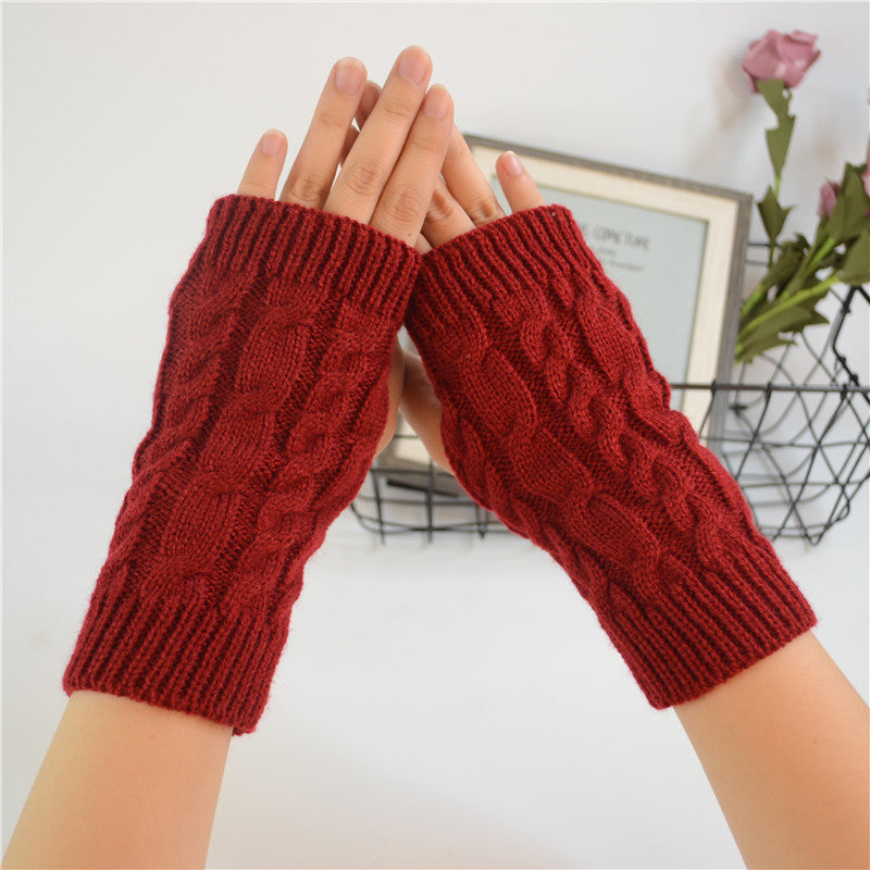 Spring Jacquard Knitted Half-Finger Gloves
