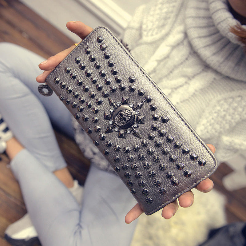 Fashion Rivet Zipper Multi-Card Position Long Wallet