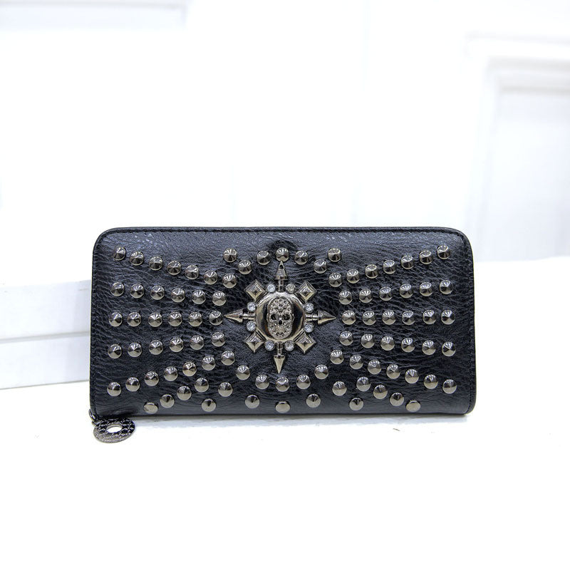 Fashion Rivet Zipper Multi-Card Position Long Wallet