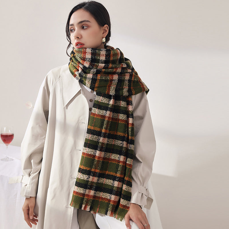 Fashion Plaid Jacquard Faux Cashmere Warm Shawl Scarf
