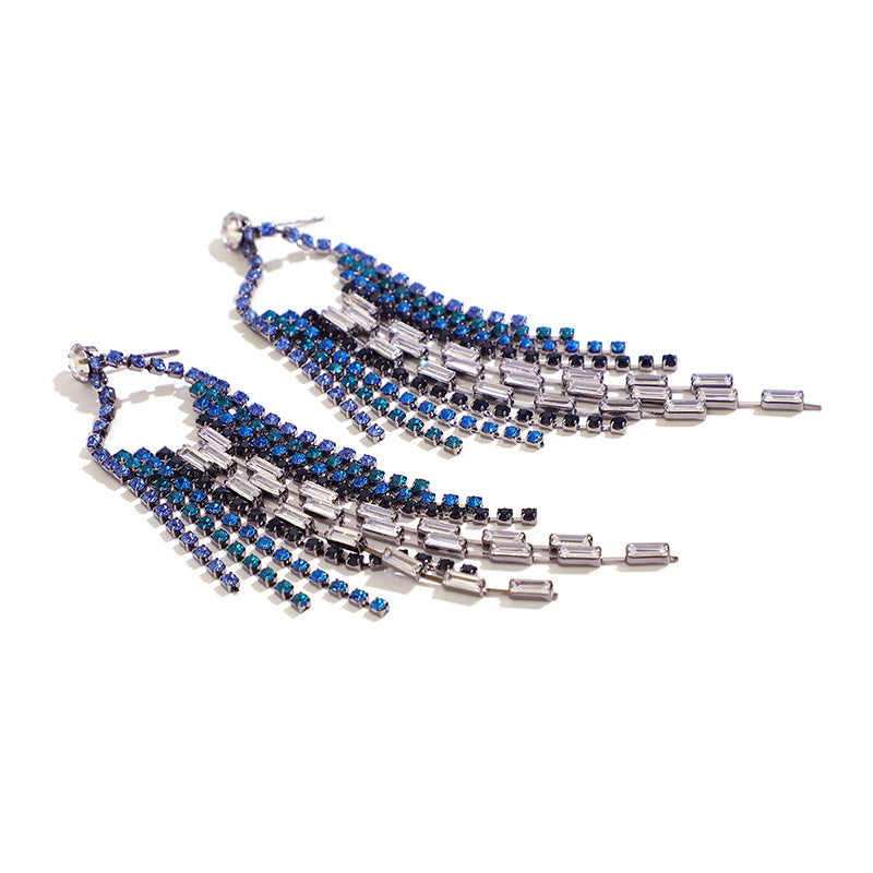 Colorful Rhinestone Tassel Drop Earrings