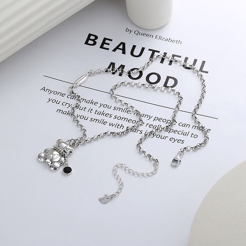 925 Sterling Silver Sweater Necklace Vintage Bear Pendant